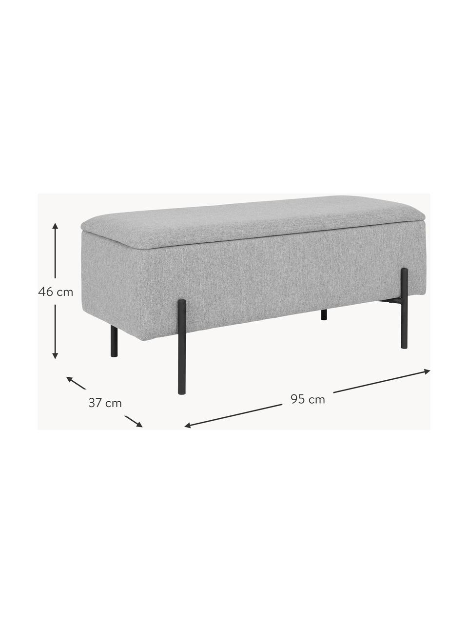 Banc rembourré avec rangement Woldorf, Tissu gris, larg. 95 x haut. 46 cm