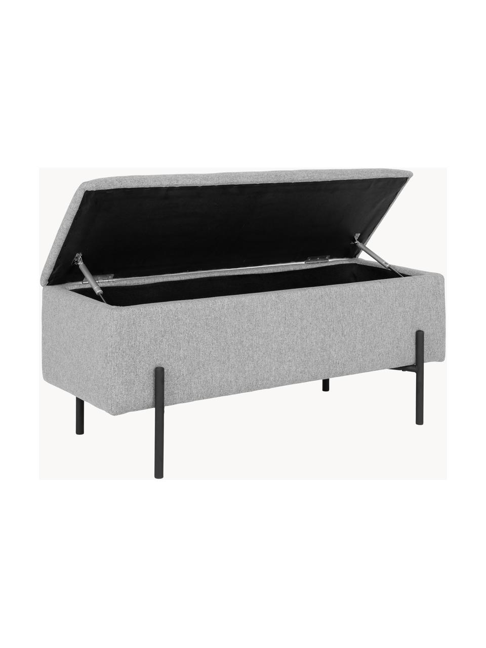 Banc rembourré avec rangement Woldorf, Tissu gris, larg. 95 x haut. 46 cm