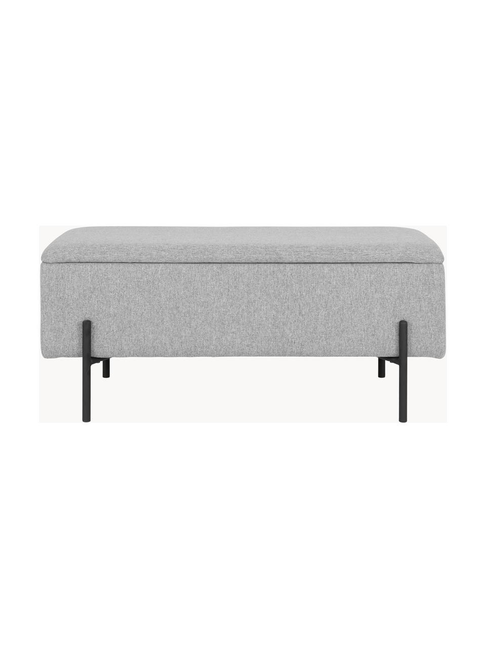 Banc rembourré avec rangement Woldorf, Tissu gris, larg. 95 x haut. 46 cm