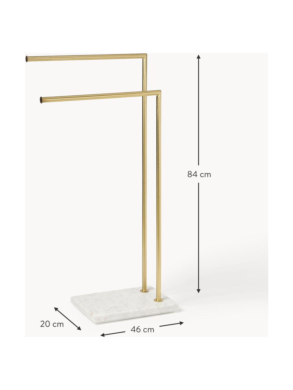 Porta asciugamani con base in marmo Simba, Asta: metallo rivestito, Bianco marmorizzato, dorato, Larg. 46 x Alt. 84 cm