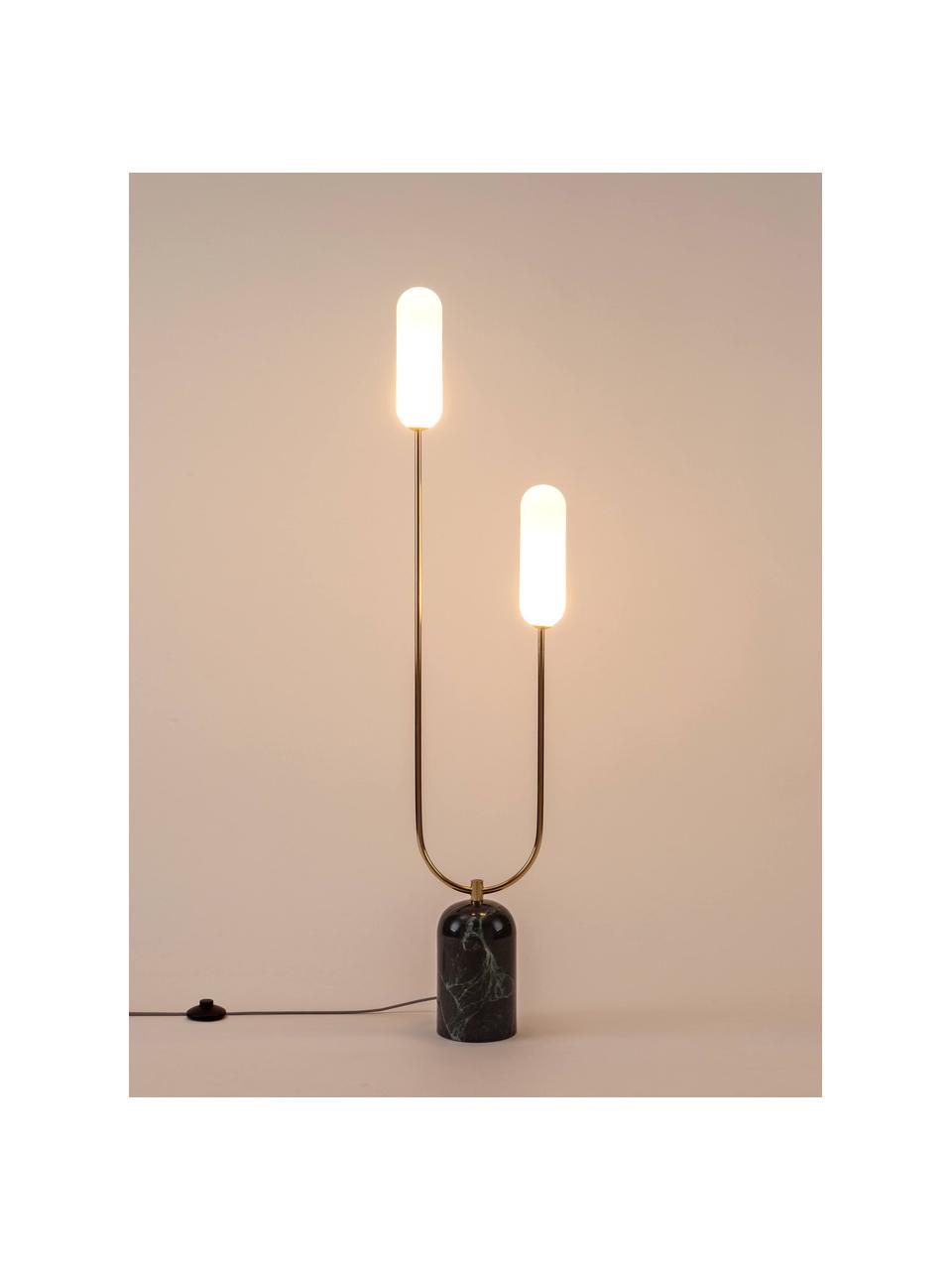 Lampa podłogowa z marmurową podstawą Curve, Stelaż: marmur, metal powlekany, Odcienie złotego, ciemnozielony marmur, W 130 cm