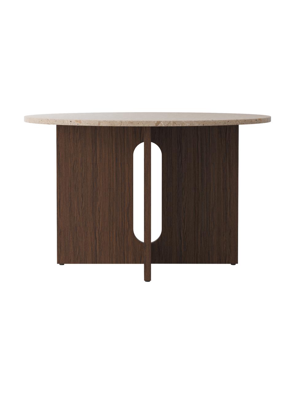 Mesa de comedor Androgyne, tablero de piedra arenisca, Ø 120 cm, Tablero: arenisca, Estructura: tablero de fibras de dens, Madera oscura, arena, Ø 120 x Al 73 cm