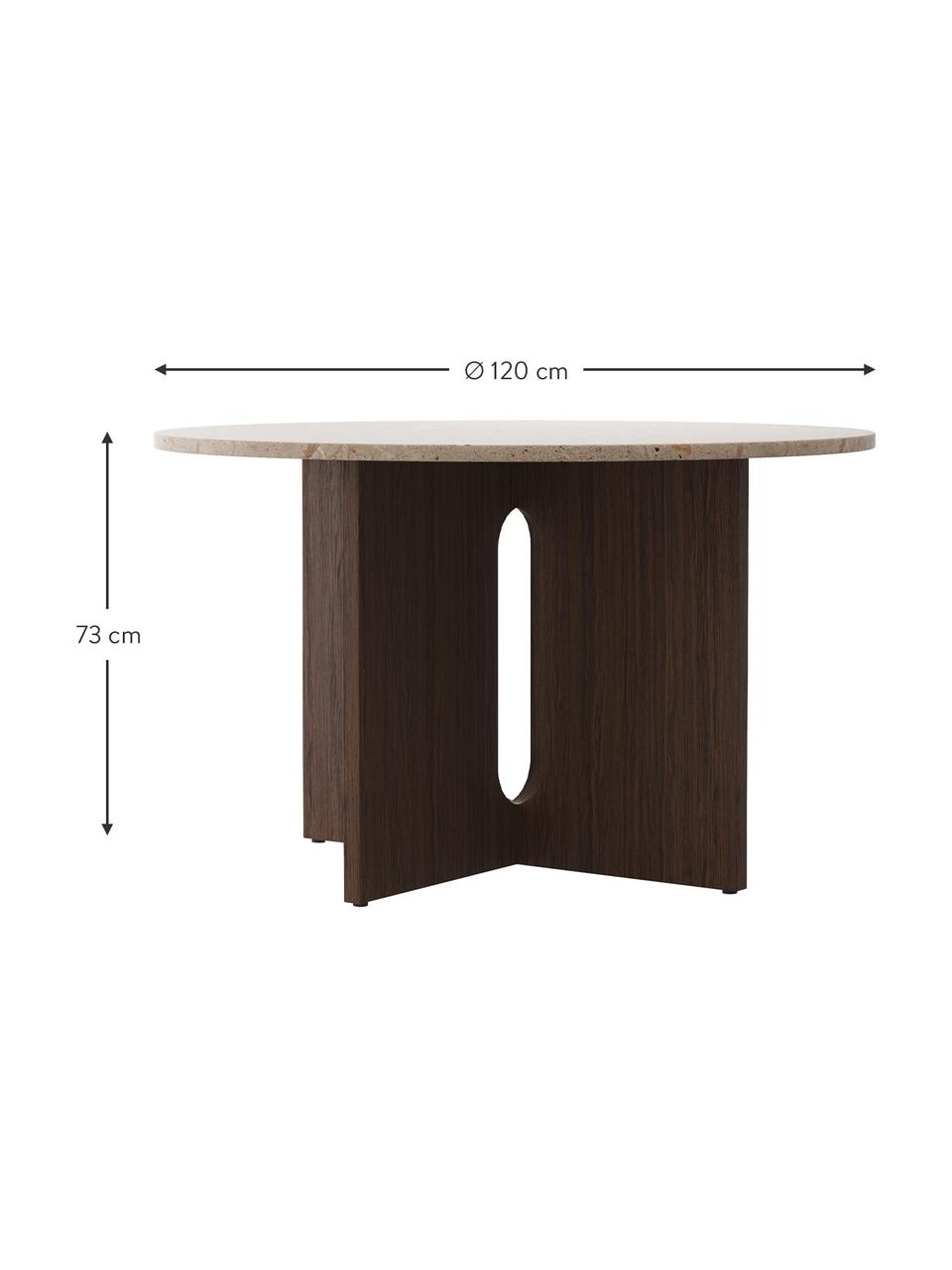 Mesa de comedor Androgyne, tablero de piedra arenisca, Ø 120 cm, Tablero: arenisca, Estructura: tablero de fibras de dens, Madera oscura, arena, Ø 120 x Al 73 cm