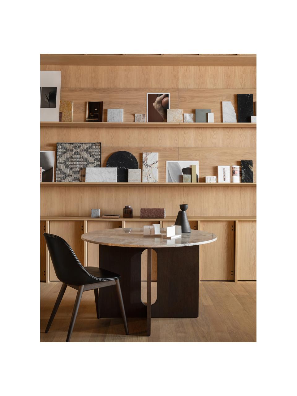 Mesa de comedor Androgyne, tablero de piedra arenisca, Ø 120 cm, Tablero: arenisca, Estructura: tablero de fibras de dens, Madera oscura, arena, Ø 120 x Al 73 cm