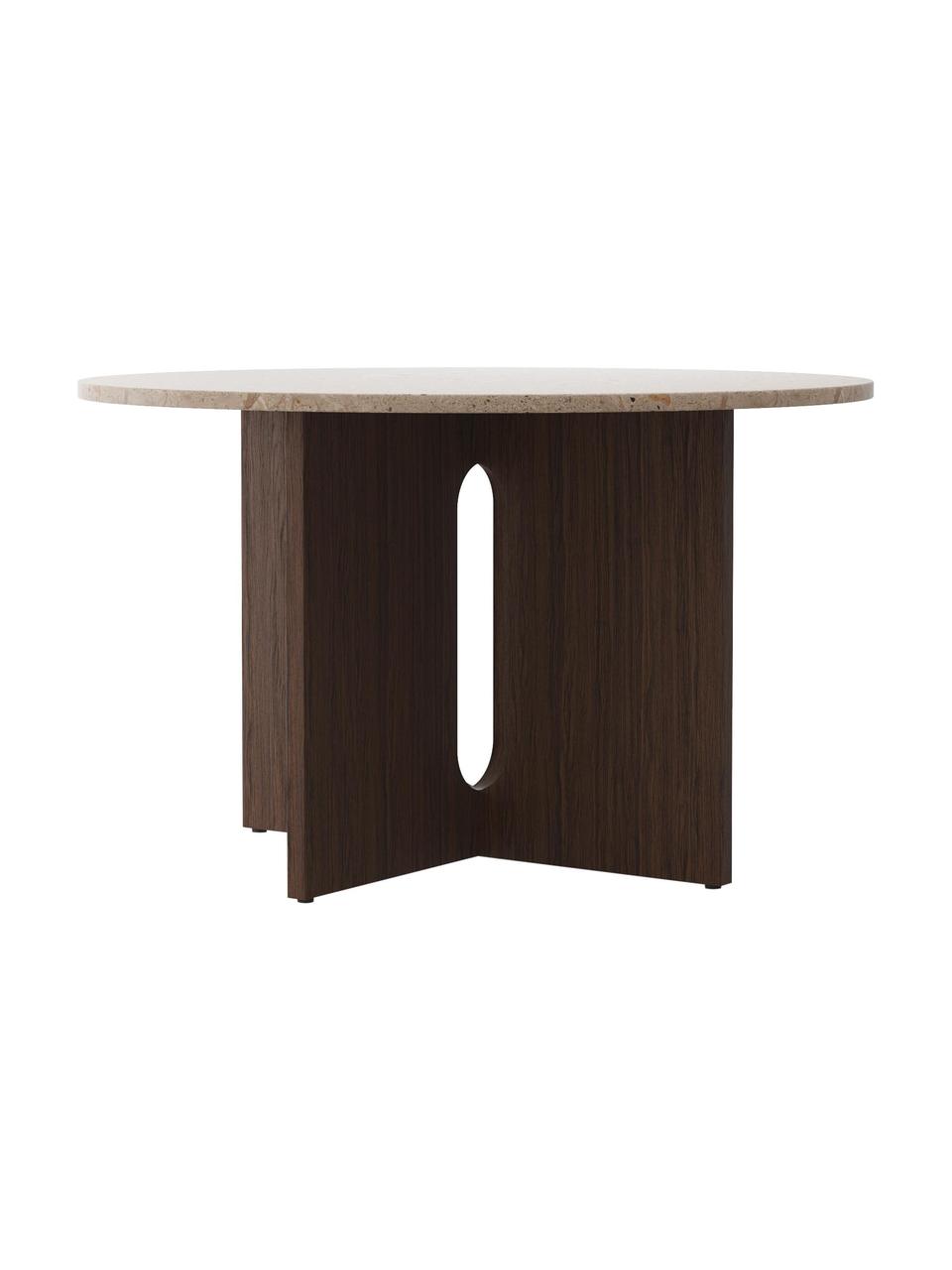 Kulatý jídelní stůl s deskou stolu z pískovce Androgyne, Ø 120 cm, Tmavé dřevo, pískovec, Ø 120 cm, V 73 cm