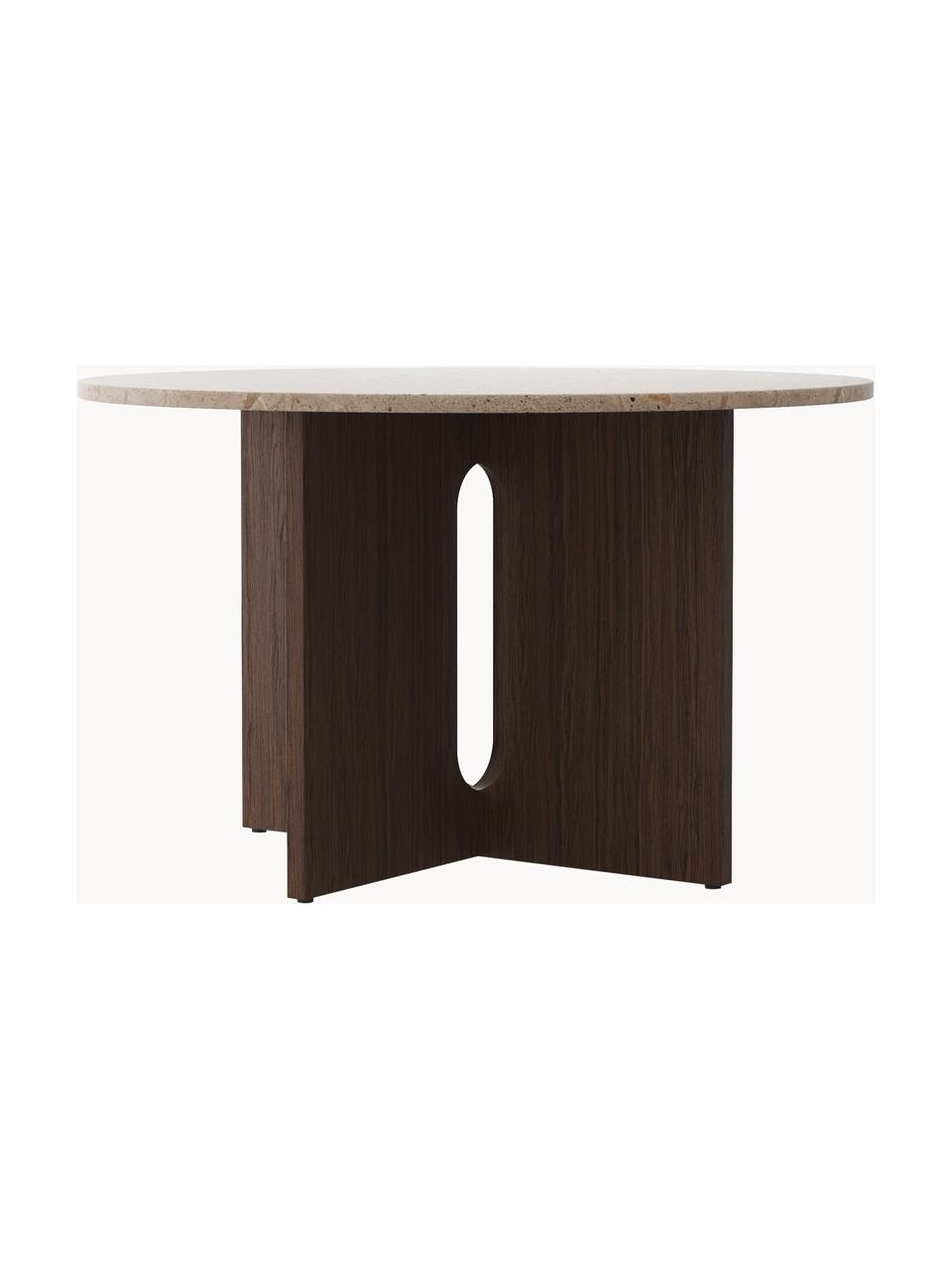 Ronde eettafel Androgyne met tafelblad uit zandsteen, Ø 120 cm, Tafelblad: zandsteen, Frame: MDF met eikenhoutfineer, Donker hout, zandsteen, Ø 120 cm