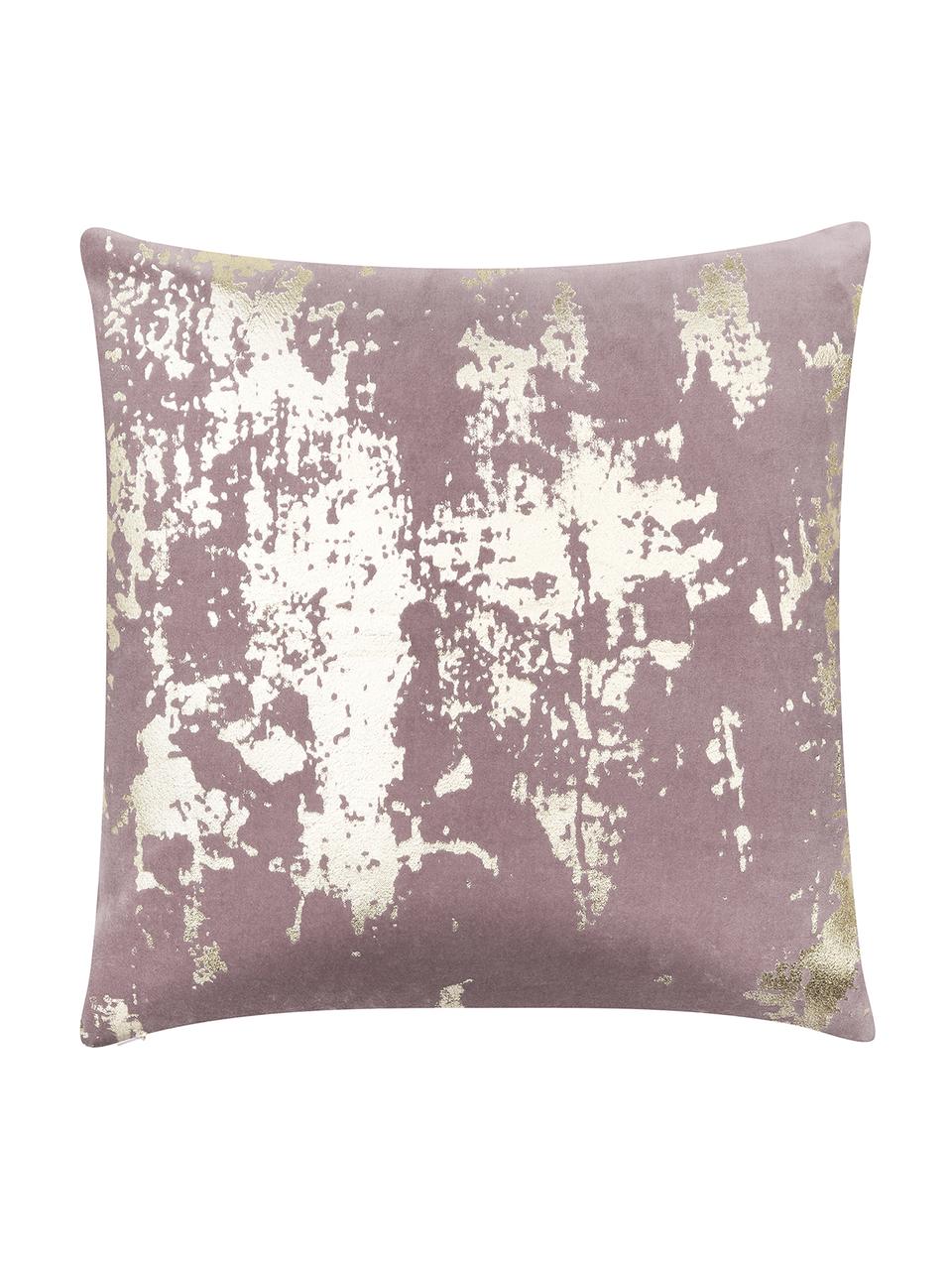 Fluwelen kussenhoes Shiny met glinsterend vintage patroon, 100% katoenfluweel, Mauve, goudkleurig, 40 x 40 cm