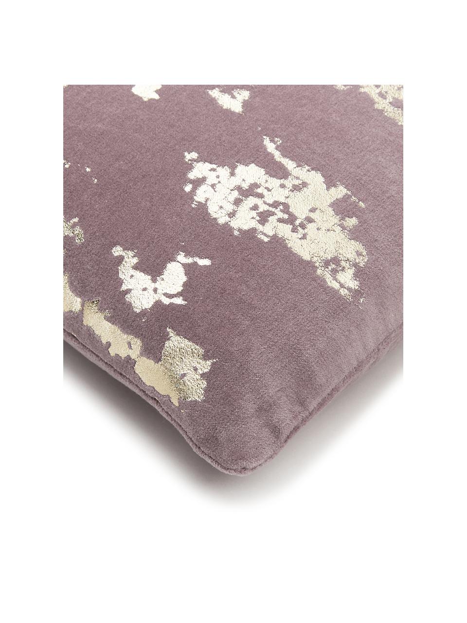 Fluwelen kussenhoes Shiny met glinsterend vintage patroon, 100% katoenfluweel, Mauve, goudkleurig, 40 x 40 cm