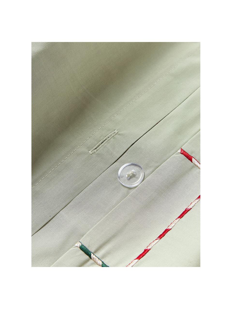 Funda nórdica de percal con bordado navideño Rudy, Verde salvia, multicolor, Cama 90 cm (155 x 220 cm)