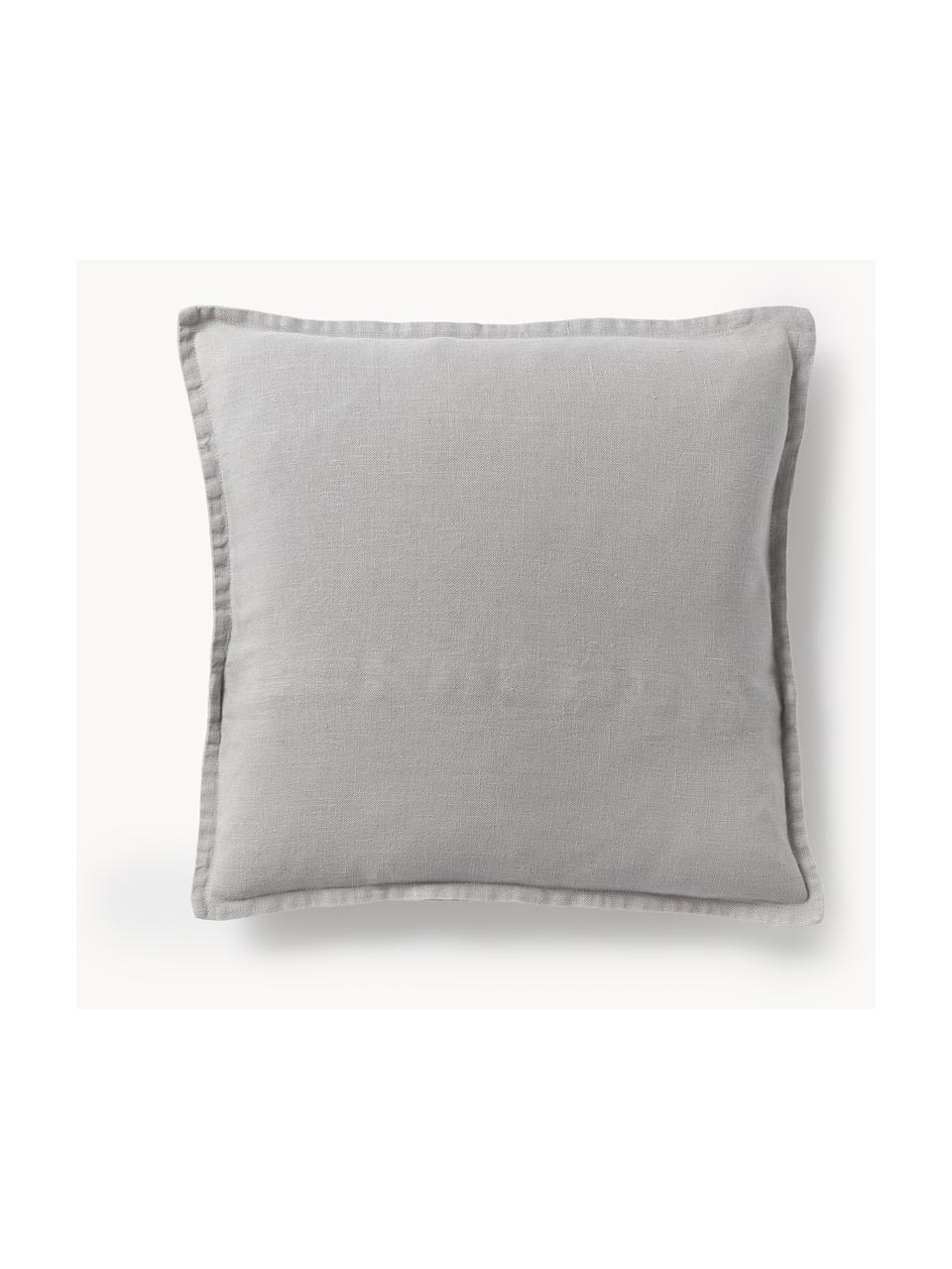 Housse de coussin pur lin gris clair Lanya, 100 % pur lin, Gris clair, larg. 40 x long. 40 cm