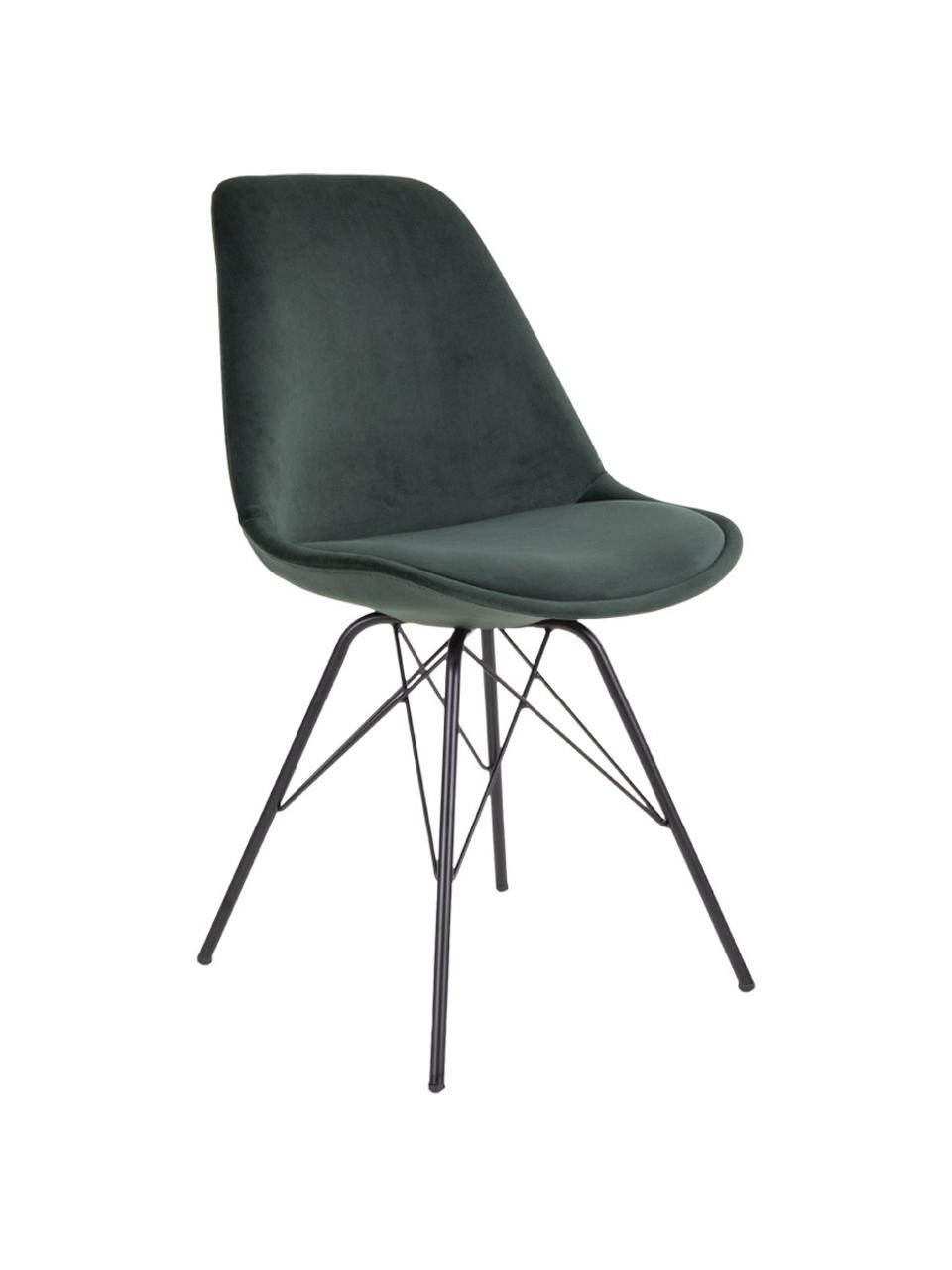 Sedia imbottita in velluto Oslo 2 pz, Gambe: metallo rivestito, Verde, Larg. 48 x Alt. 55 cm