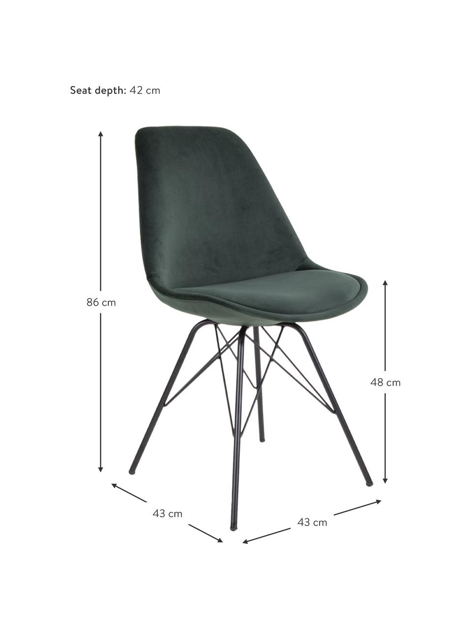 Krzesło tapicerowane z aksamitu Oslo, 2 szt., Tapicerka: aksamit poliestrowy, Nogi: metal powlekany, Zielony, S 48 x G 55 cm