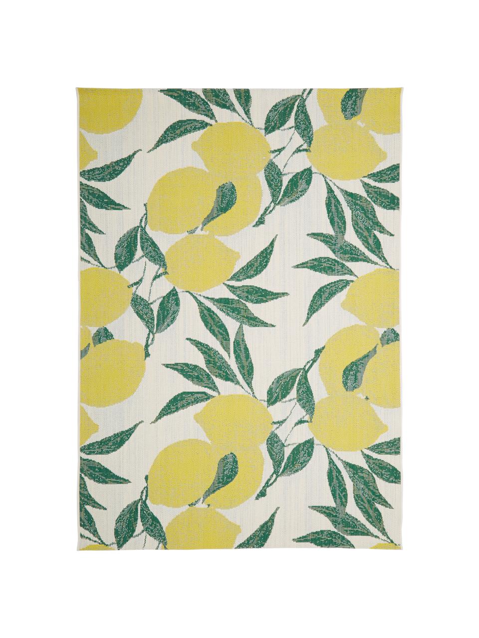 Tapis d'extérieur imprimé citron Limonia, 86 % polypropylène, 14 % polyester, Blanc, jaune, vert, larg. 160 x long. 230 cm (taille M)