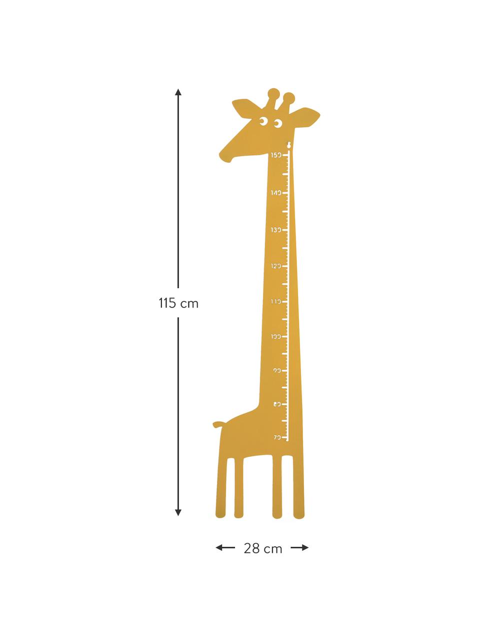 Groeimeter Giraffe, Gepoedercoat metaal, Geel, B 28 cm x H 115 cm