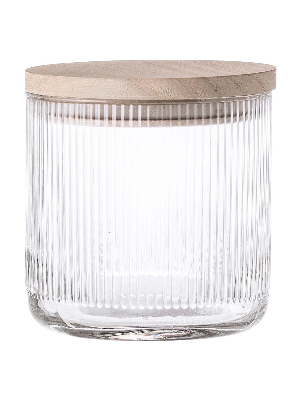 Contenitore in vetro Gianna, Contenitore: vetro, Coperchio: legno, silicone, Trasparente, marrone, Ø 12 x Alt. 12 cm
