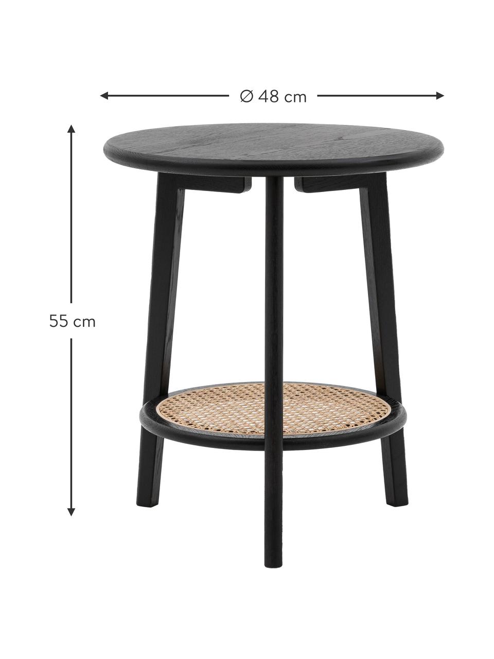 Table d'appoint ronde en chêne et rotin Skylar, Noir, beige, Ø 48 x haut. 55 cm