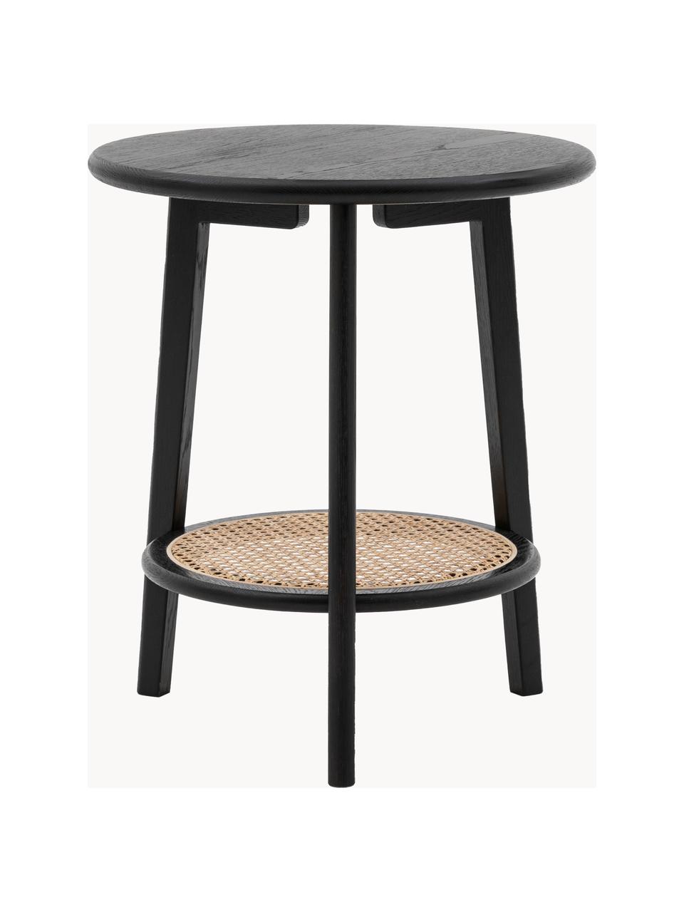 Table d'appoint ronde en chêne et rotin Skylar, Noir, beige, Ø 48 x haut. 55 cm