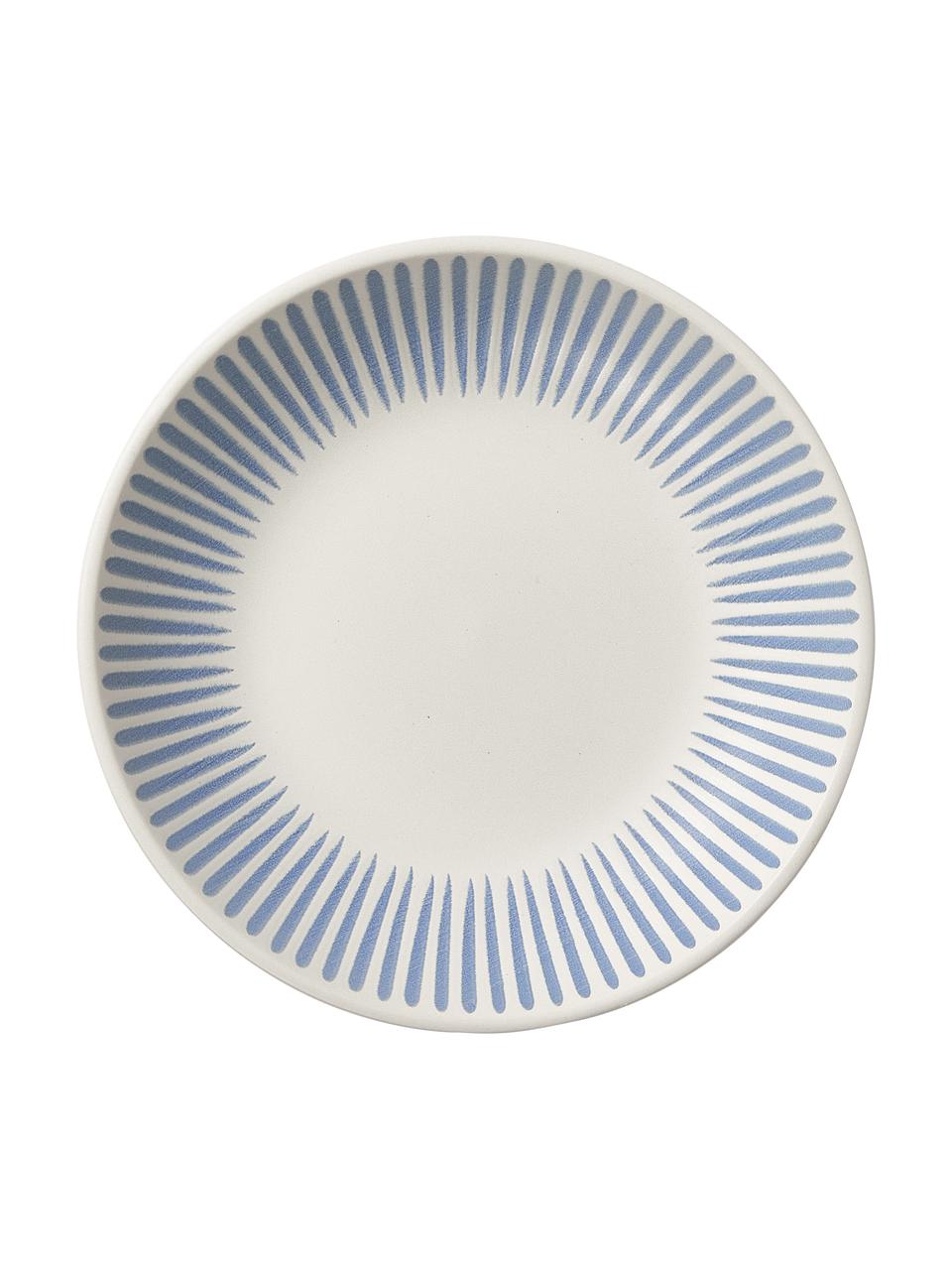 Pastaborden Zabelle met streepversiering, 4 stuks, Keramiek, Crèmewit, blauw, Ø 24 x H 5 cm