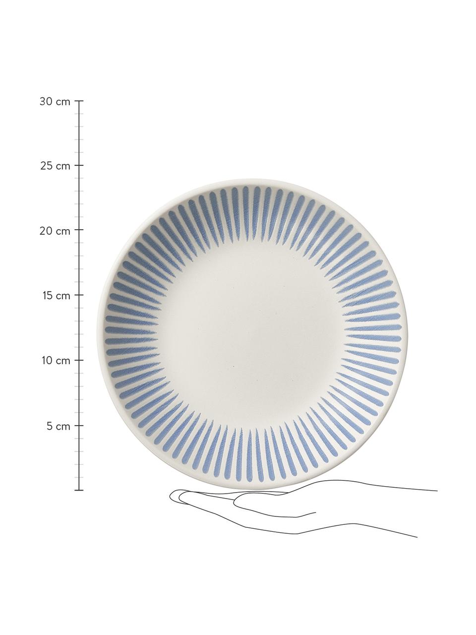 Pastaborden Zabelle met streepversiering, 4 stuks, Keramiek, Crèmewit, blauw, Ø 24 x H 5 cm