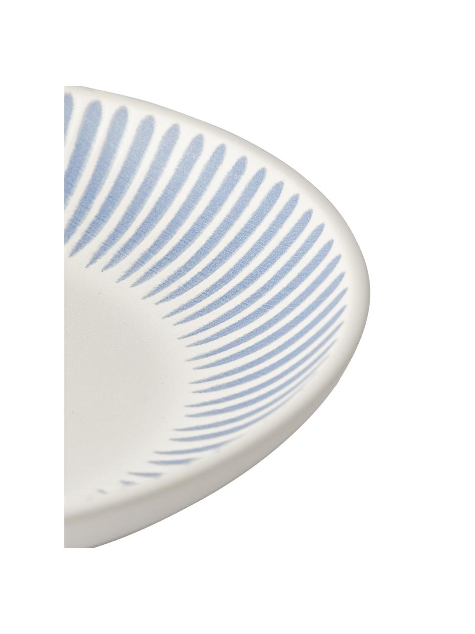Piatto fondo a righe Zabelle 4 pz, Gres, Bianco crema, blu, Ø 24 x Alt. 5 cm