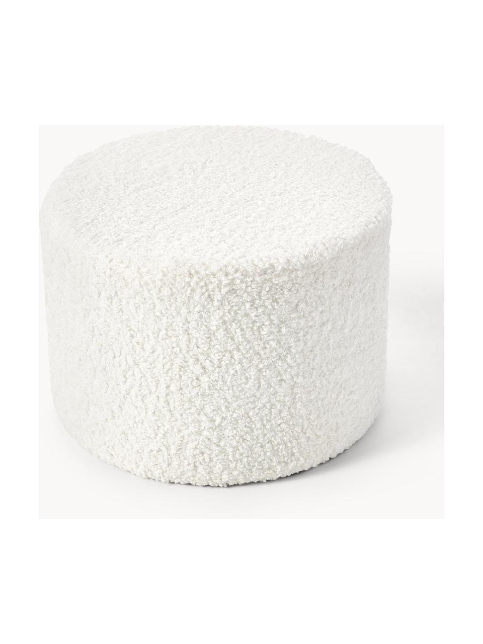 Pouf en tissu peluche Daisy, Peluche blanc crème, Ø 54 x haut. 38 cm