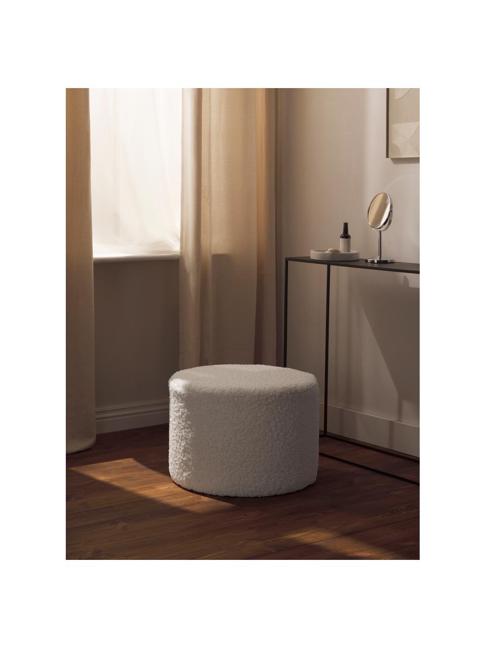 Pouf en tissu peluche Daisy, Peluche blanc crème, Ø 54 x haut. 38 cm