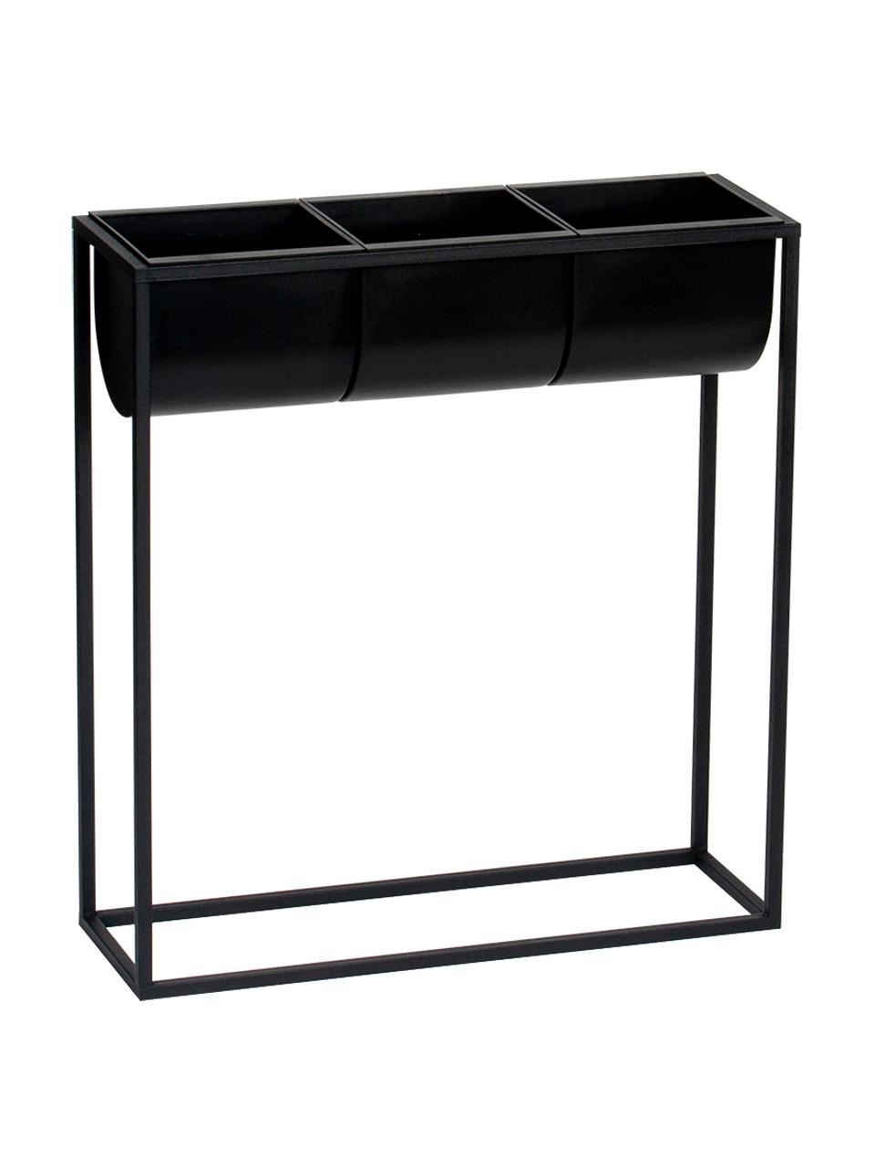 Set de macetero de plático y metal Bino, 4 pzas., Estructura: metal recubierto, Negro, An 48 x Al 52 cm