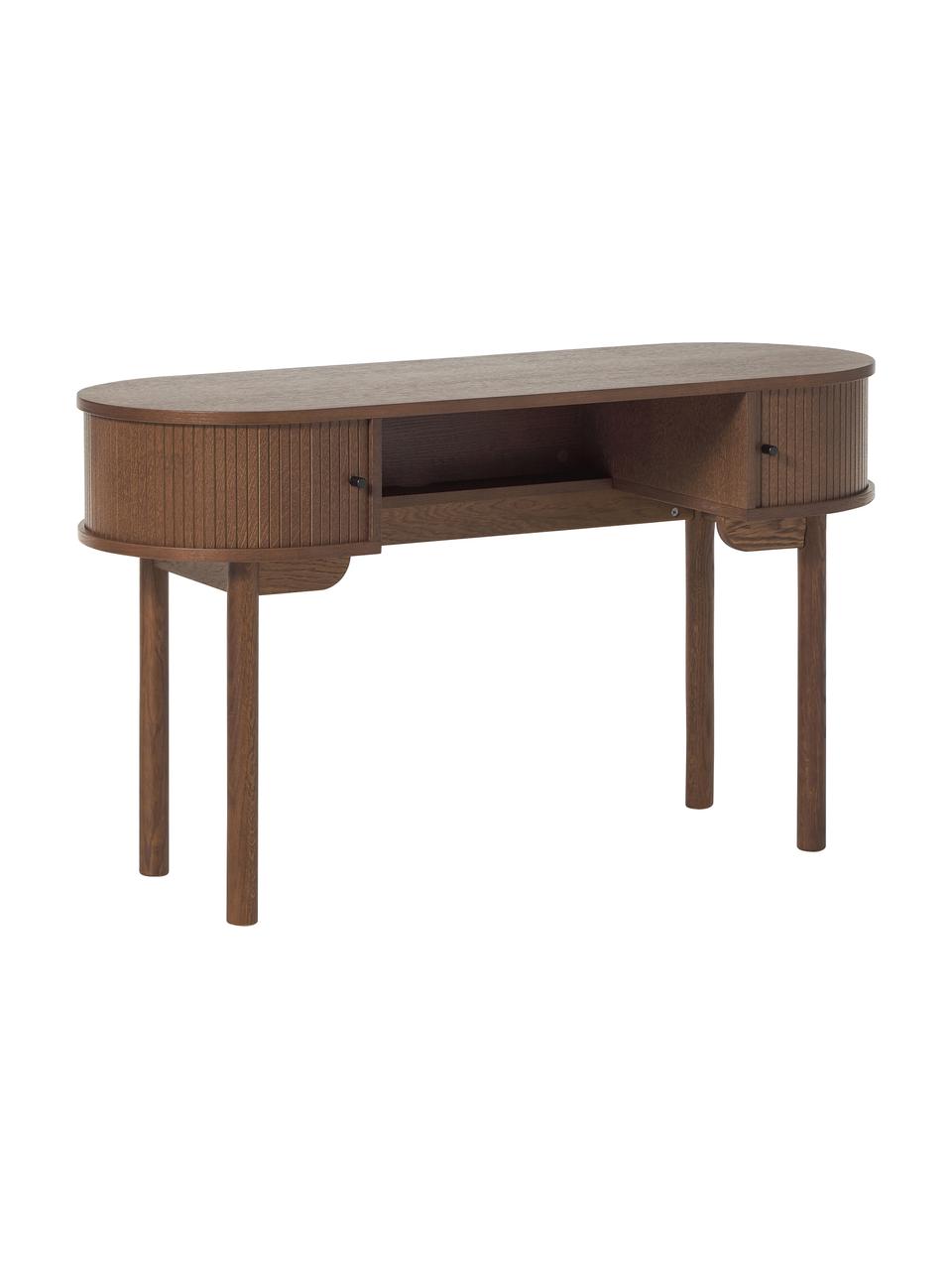 Pracovný stôl s drážkovou prednou časťou Calary, Vzhľad orechového dreva, Š 130 x V 70 cm