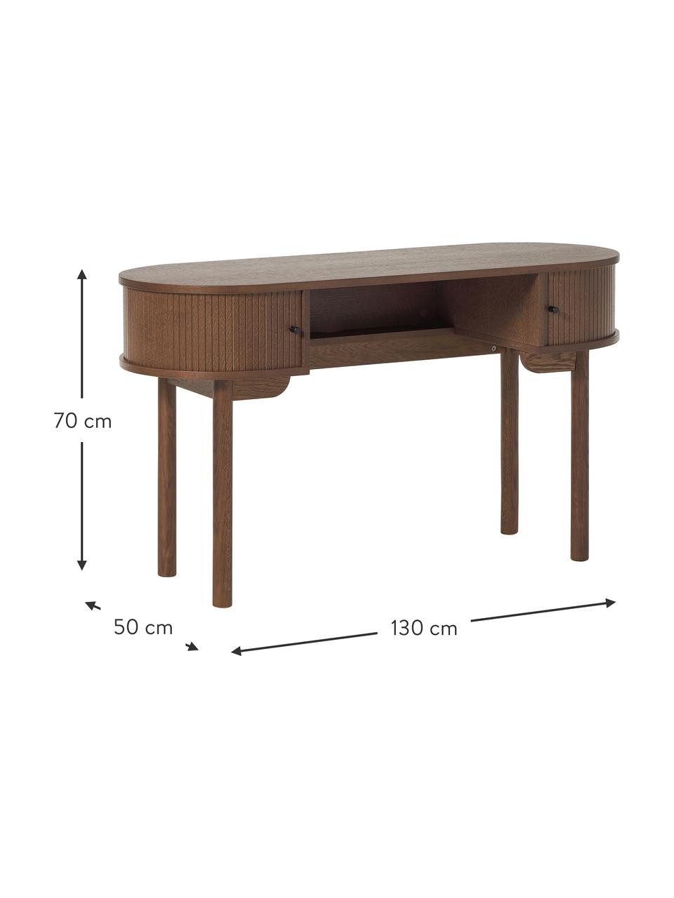 Pracovný stôl s drážkovou prednou časťou Calary, Vzhľad orechového dreva, Š 130 x V 70 cm