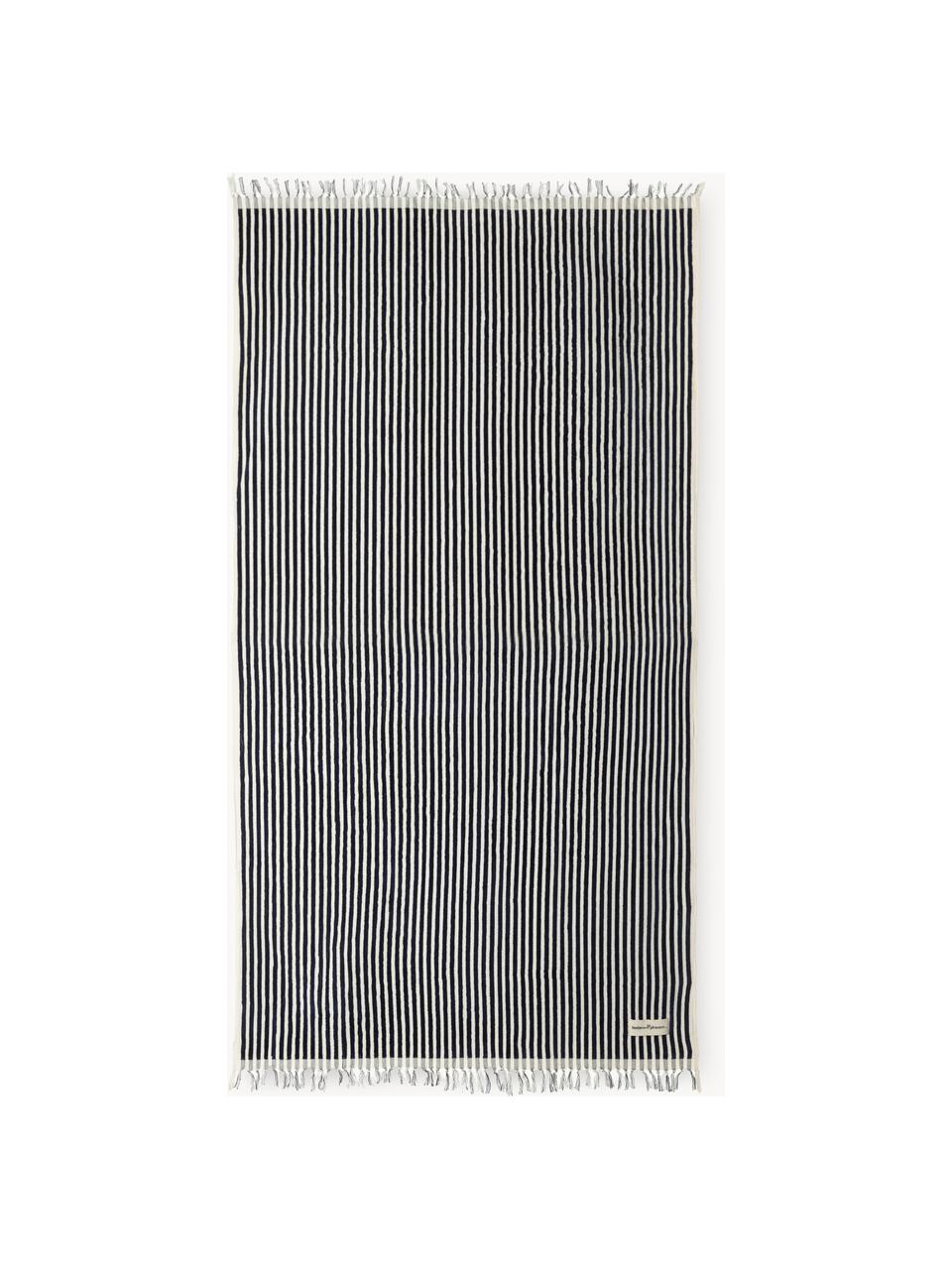 Fouta avec franges Beach, 100% coton, Bleu foncé, larg. 86 x long. 168 cm