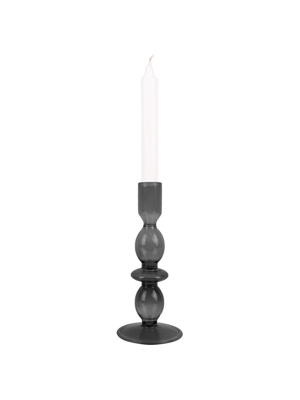 Candelabro de vidrio soplado artesanalmente Bubbles, Vidrio soplado, Gris oscuro, Ø 9 x Al 18 cm