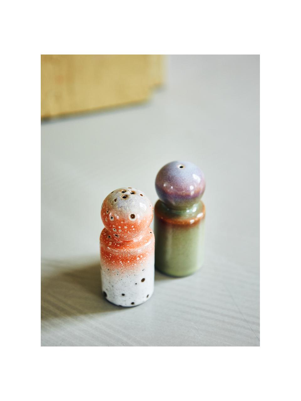 Handgemaakte peper en zoutbelasting 70's in retro stijl, set van 2, Keramiek, Meerkleurig, Ø 5 x H 10 cm