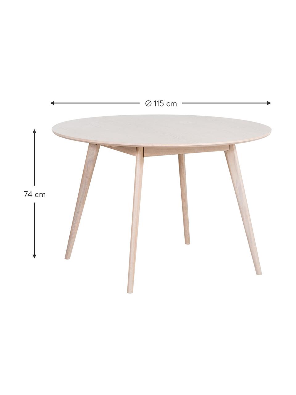 Table ronde en bois de chêne Yumi, Ø 115 cm, Bois de chêne, massif et blanc délavé, Bois de chêne, blanc brossé, Ø 115 x haut. 74 cm