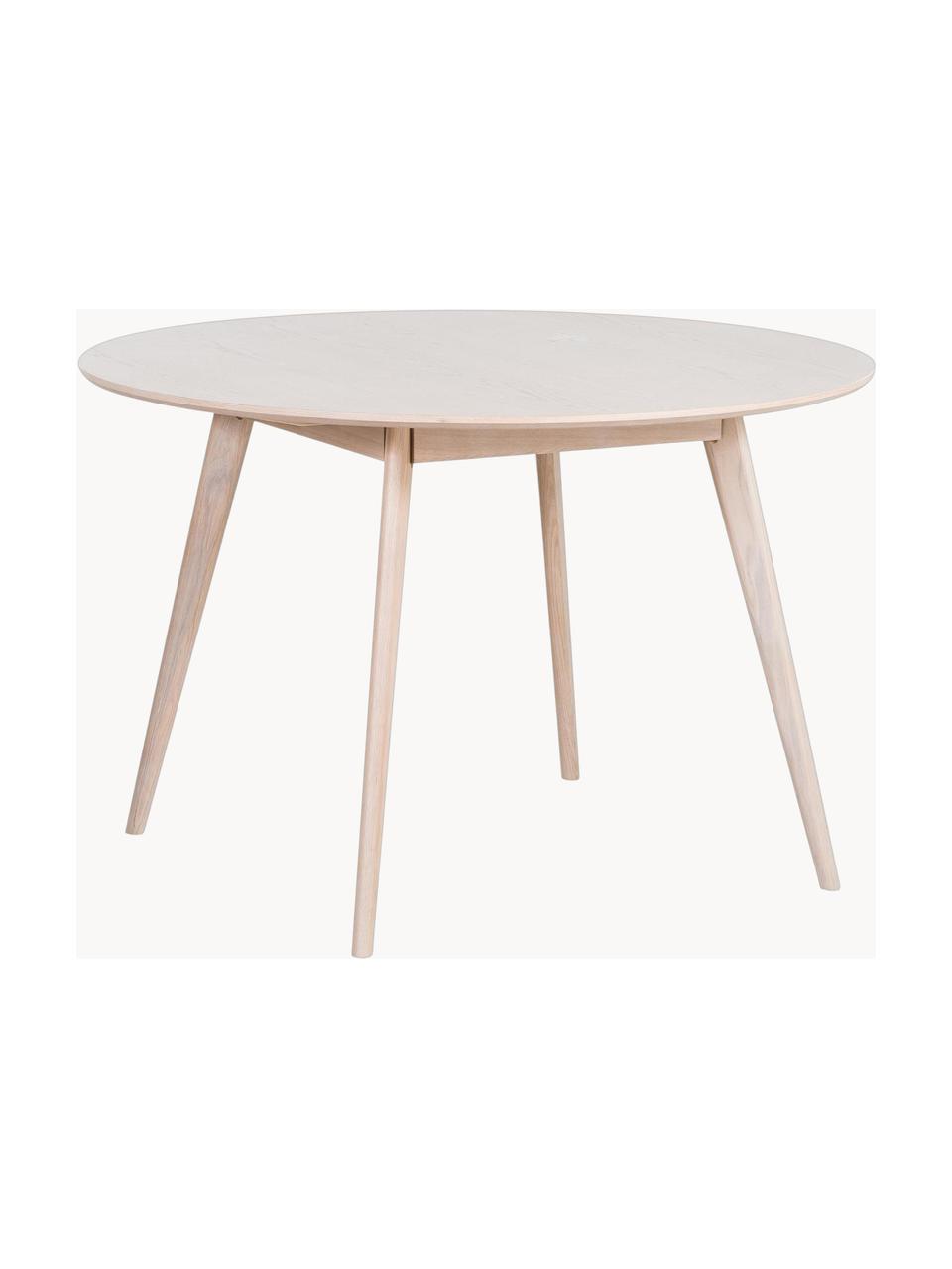 Mesa de comedor redonda de roble Yumi, Ø 115 cm, Madera de roble maciza y cepillada en blanco, Madera de roble blanqueada, Ø 115 cm