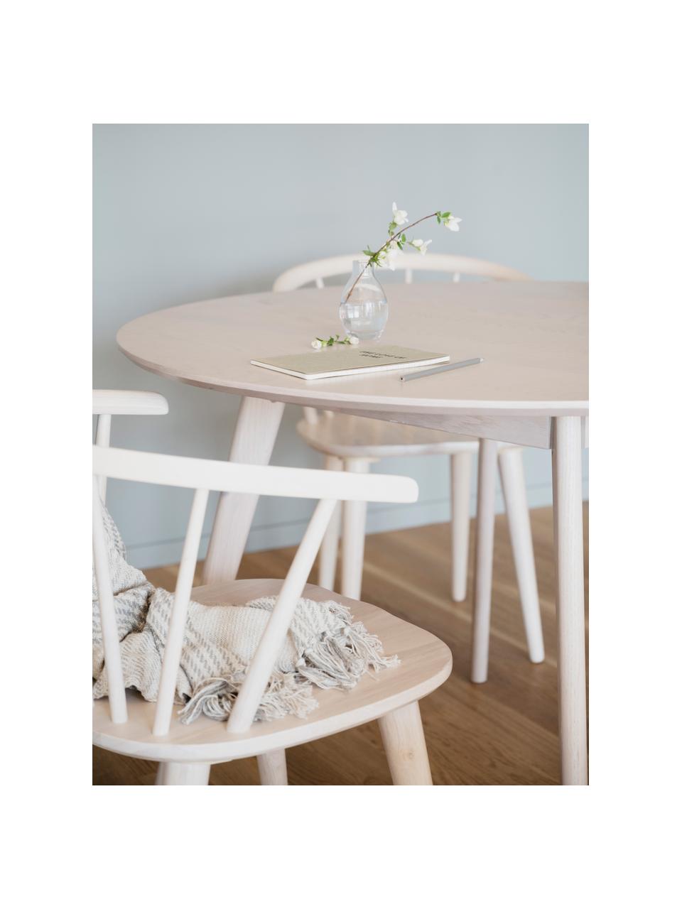 Mesa de comedor redonda de roble Yumi, Ø 115 cm, Madera de roble maciza y cepillada en blanco, Madera de roble blanqueada, Ø 115 cm