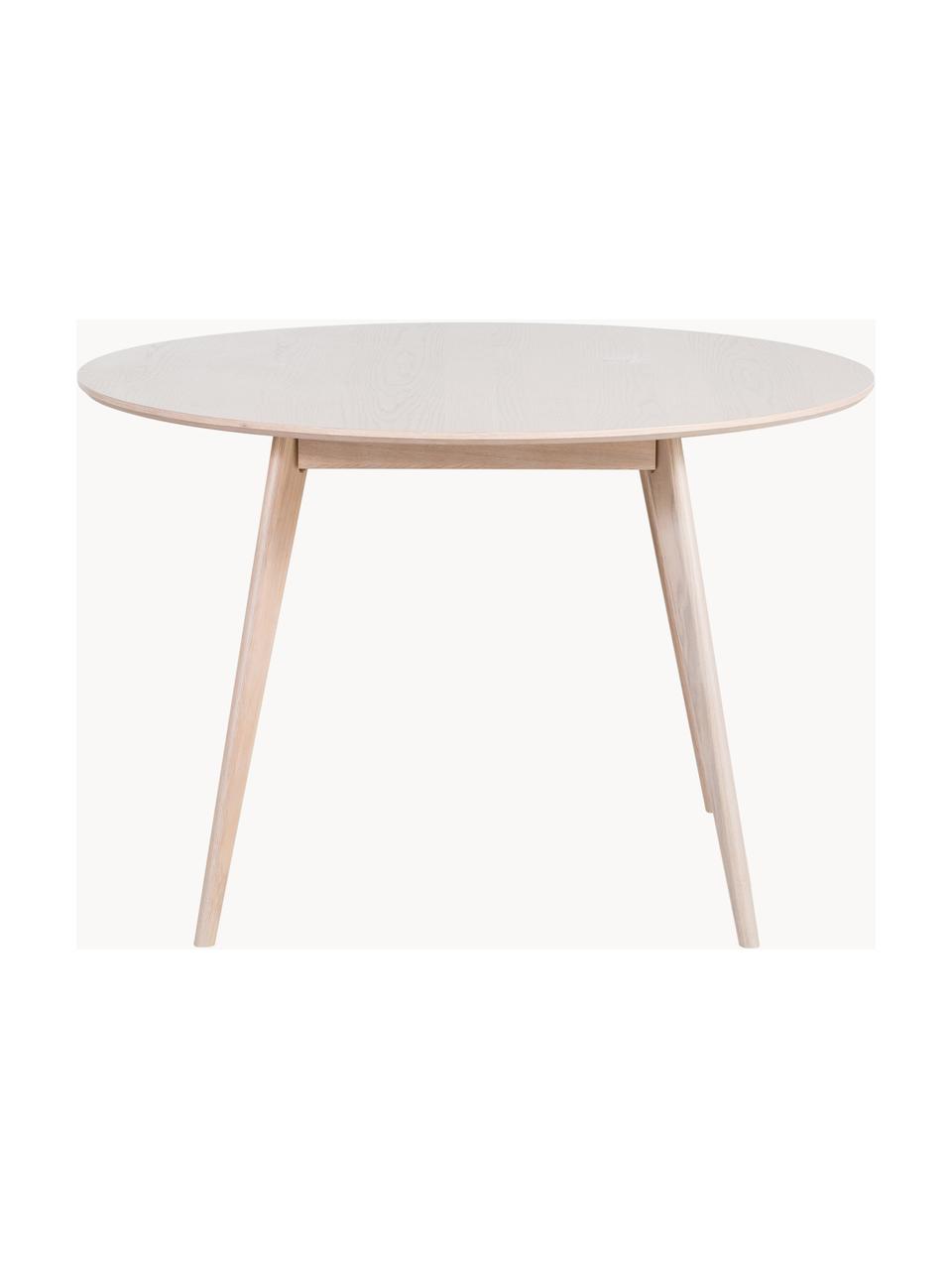 Mesa de comedor redonda de roble Yumi, Ø 115 cm, Madera de roble maciza y cepillada en blanco, Madera de roble blanqueada, Ø 115 cm