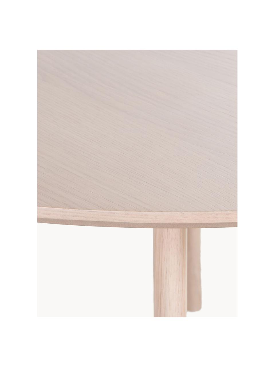 Table ronde en chêne Yumi, Ø 115 cm, Bois de chêne, massif et blanc délavé, Chêne blanc brossé, Ø 115 cm