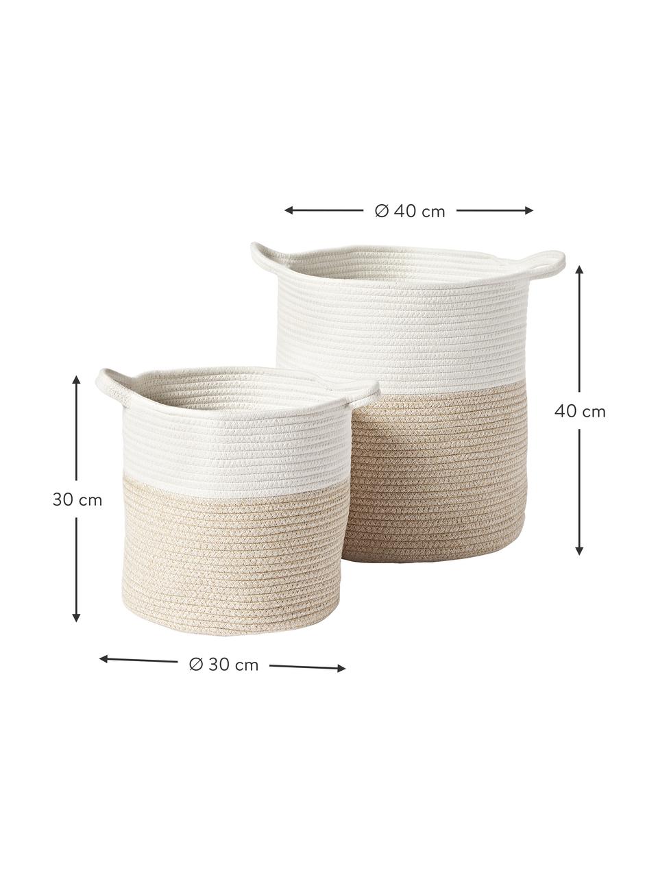 Aufbewahrungskörbe Kiya, 2er-Set, 35 % Baumwolle, 65 % Polyester, Weiß, Beige, Set mit verschiedenen Größen