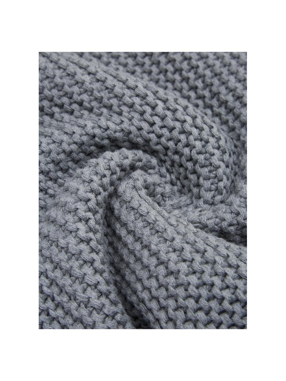 Plaid en tricot gris clair Adalyn, 100 % coton bio, certifié GOTS, Gris, larg. 150 x long. 200 cm