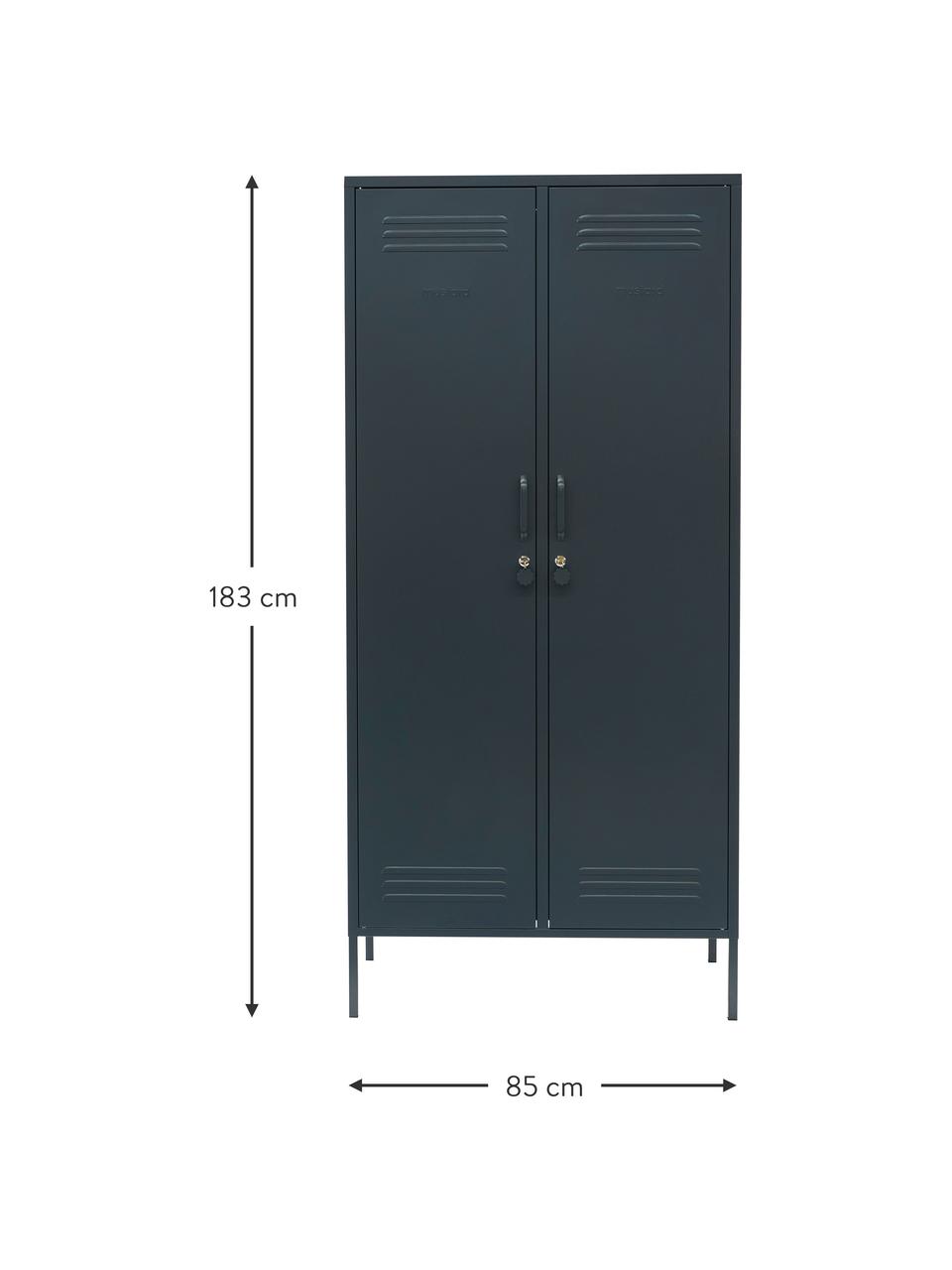 Malá šatní skříň Twinny, Ocel s práškovým nástřikem, Antracitová, Š 85 cm, V 183 cm