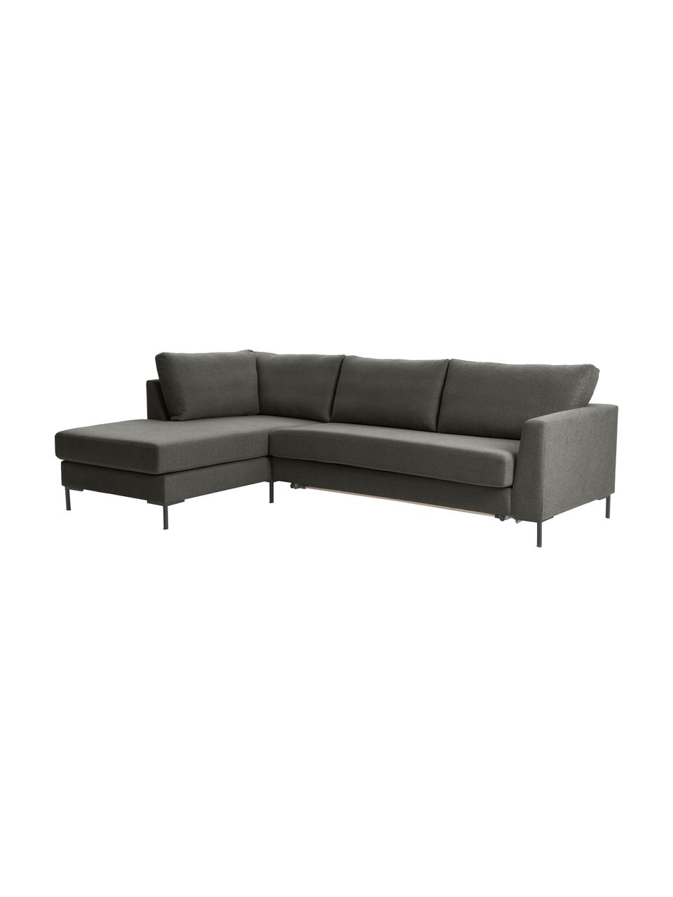 Divano letto angolare Luna, Rivestimento: 100% poliestere, certific, Struttura: legno di faggio massiccio, Piedini: metallo galvanizzato, Tessuto antracite, Larg. 270 x Prof. 184 cm, chaise-longue a sinistra
