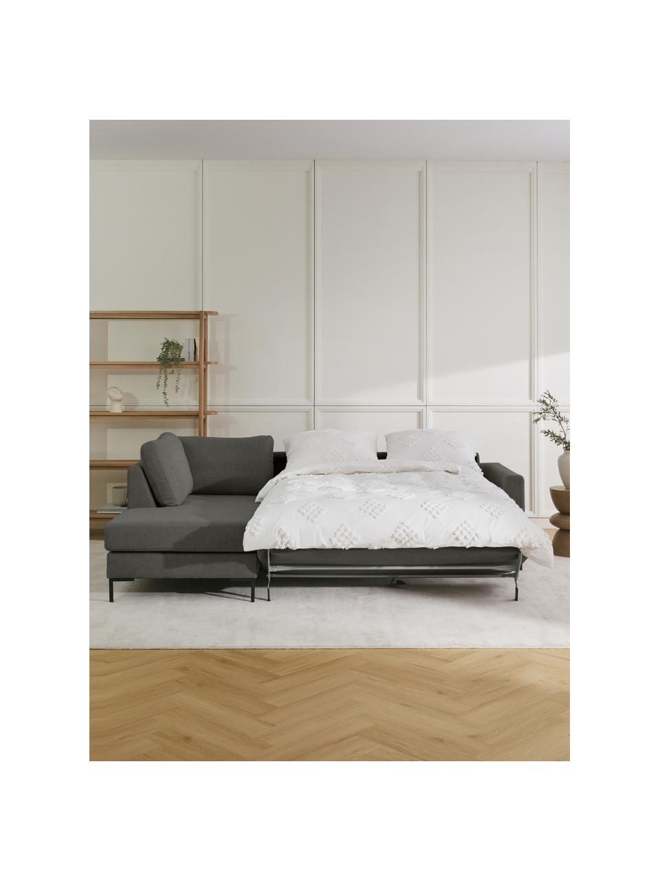 Pohovka na spanie s kovovými nohami Luna, Antracitová, Š 270 x H 184 cm, ľavé rohové prevedenie