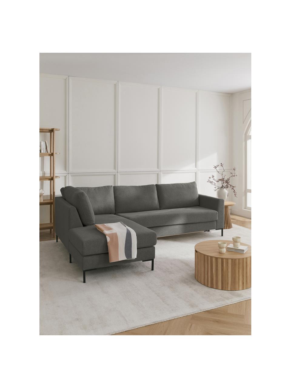 Pohovka na spanie s kovovými nohami Luna, Antracitová, Š 270 x H 184 cm, ľavé rohové prevedenie