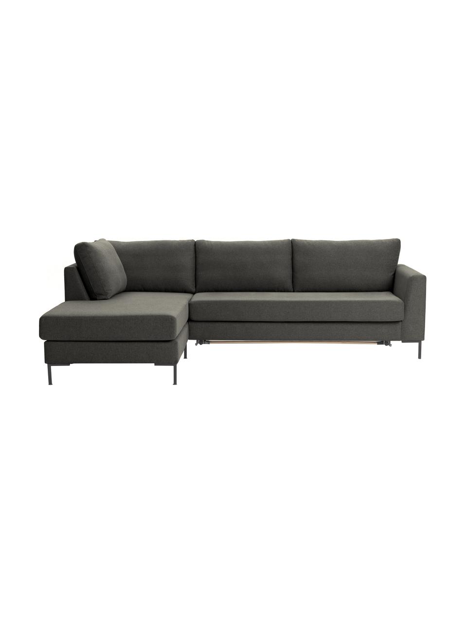 Canapé d'angle convertible pieds en métal Luna, Tissu anthracite, larg. 270 x prof. 184 cm, méridienne à gauche