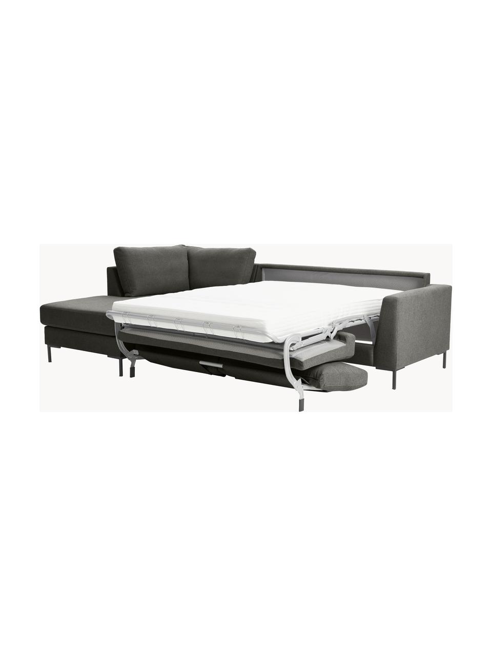 Canapé d'angle convertible 3 places avec matelas Luna, Tissu anthracite, larg. 270 x prof. 184 cm, méridienne à gauche