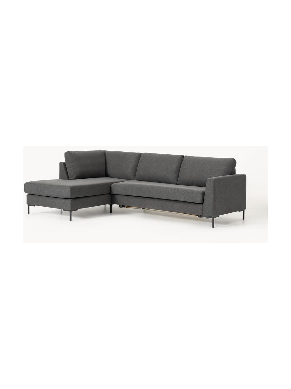 Schlafsofa Luna (3-Sitzer) mit Matratze, Bezug: 100 % Polyester Der strap, Gestell: Massives Buchenholz, Schi, Füße: Metall, galvanisiert Dies, Webstoff Anthrazit, B 270 x T 184 cm, Eckteil links