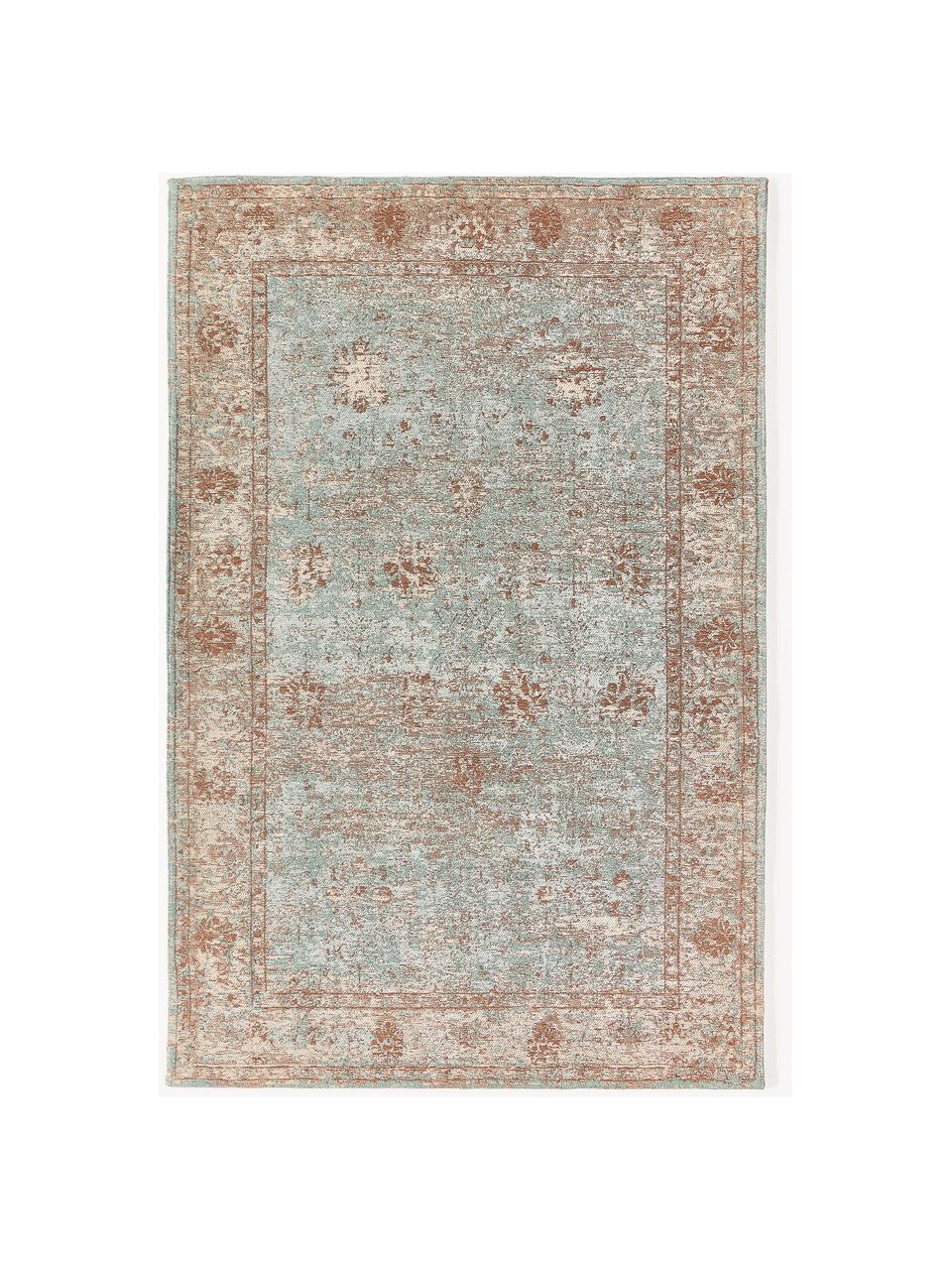 Chenilleteppich Rimini, handgewebt, Flor: 95 % Baumwolle, 5 % Polye, Türkisgrün, Beige, Braun, B 160 x L 230 cm (Grösse M)