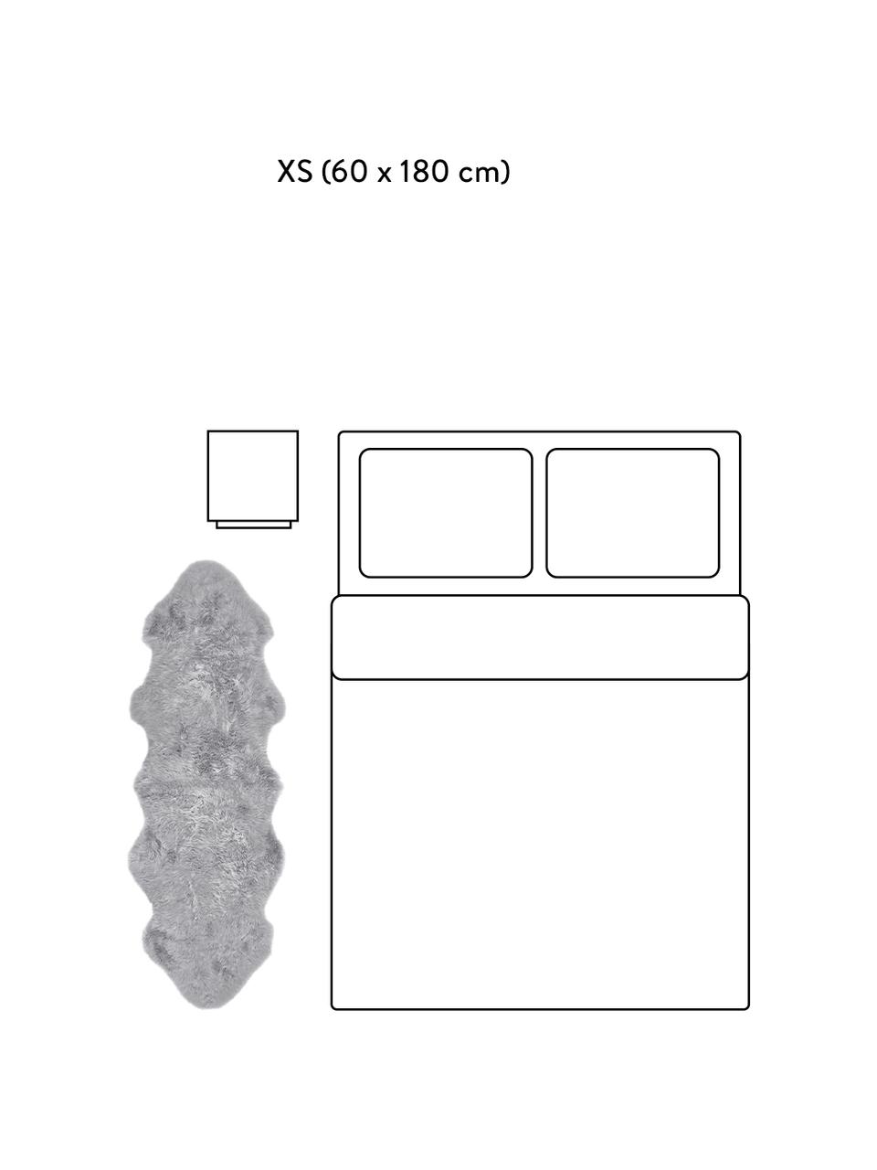 Vloerkleed van schapenvacht Oslo, glad, Bovenzijde: 100% schapenvacht, Onderzijde: 100% leer, chroomvrij gel, Lichtgrijs, B 60 x L 180 cm