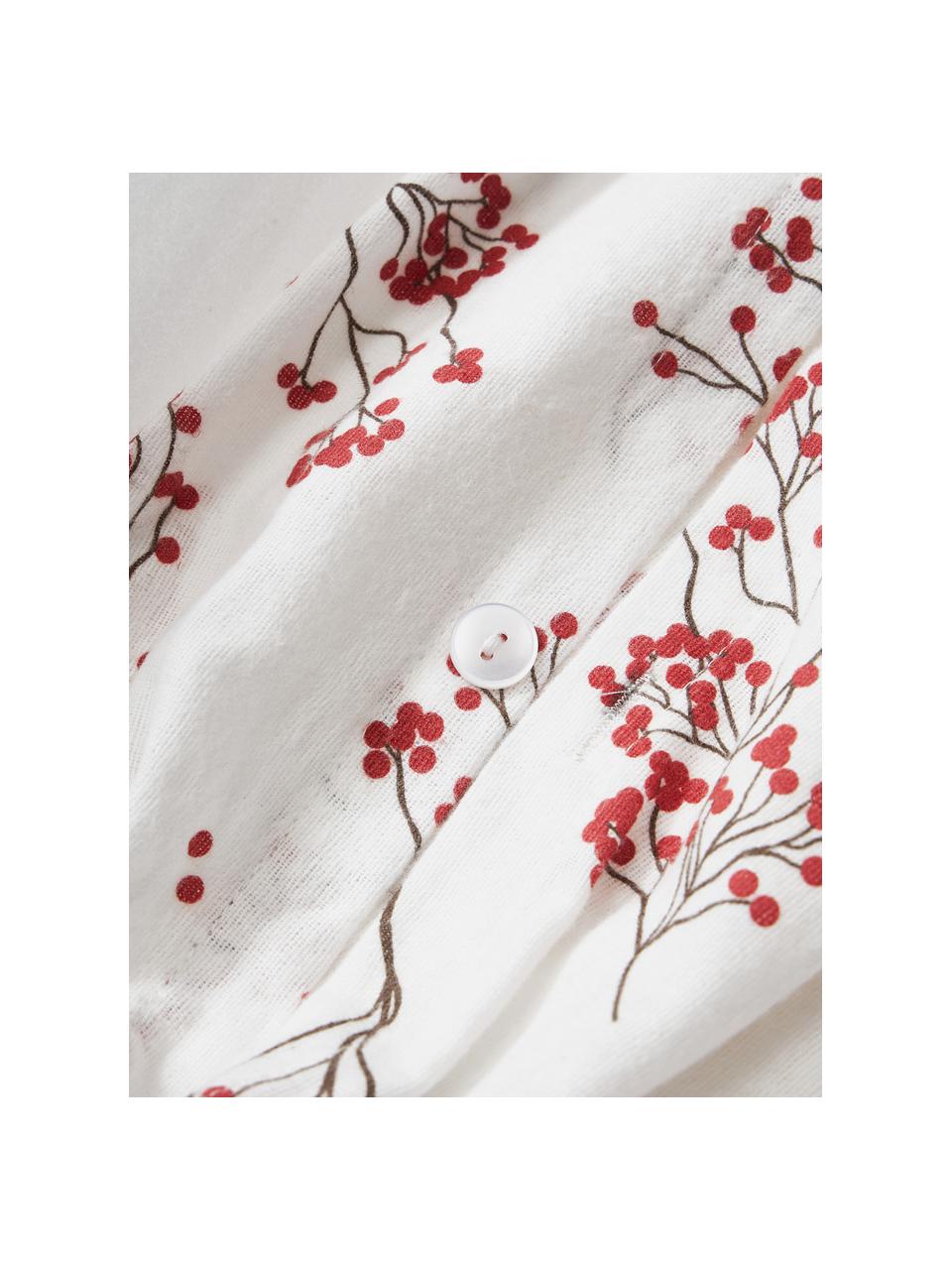Flanelový povlak na přikrývku z organické bavlny Berries, Bílá, červená, Š 200 cm, D 200 cm