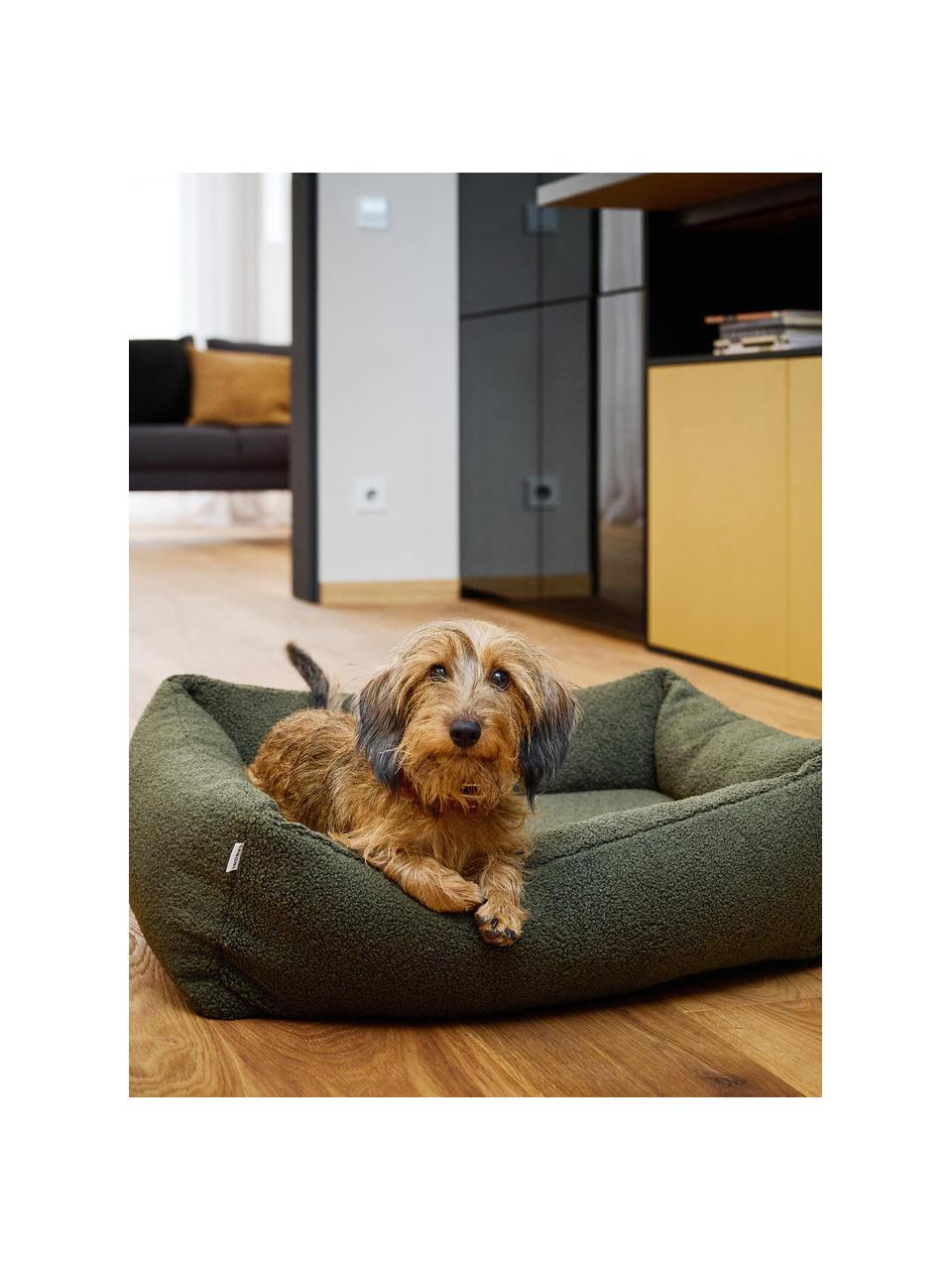 Bouclé-Hundebett Teddy, verschiedene Größen, Bezug: Bouclé (100 % Polyester) , Olivgrün, B 68 x T 55 cm